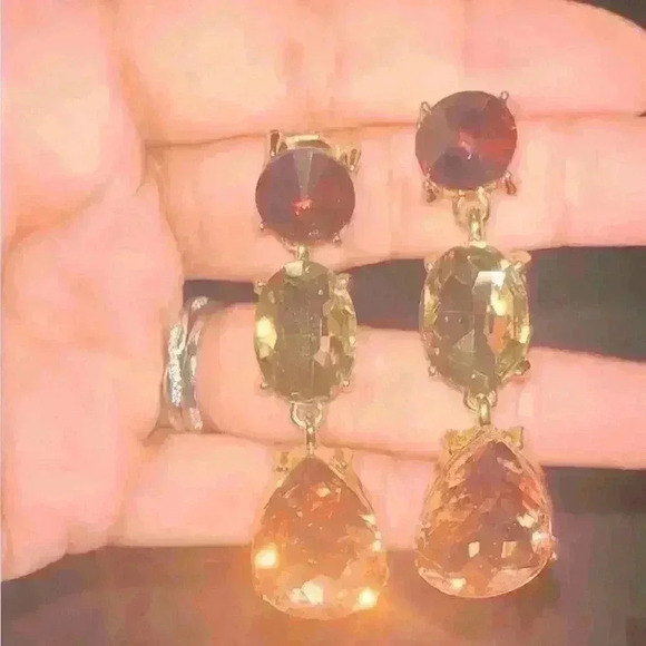 NEW-Multicolor Gemstone Dangle Earrings in Gold-Tone Setting - Picture 4 of 4